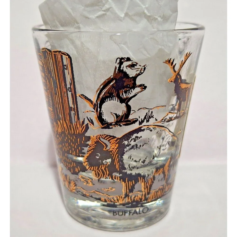 Yellowstone National Park Souvenir Shot Glass Black & 22K Gold Old Faithful NPS